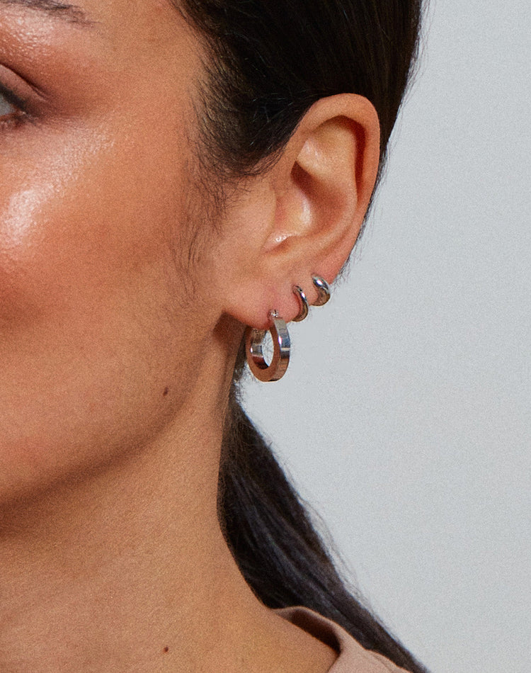 Small Square Silver Chunky Hoop Earrings